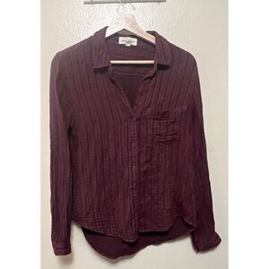 Cloth & Stone Burgundy Striped Dashes Printed‎ Button Down Blouse Women's Size S